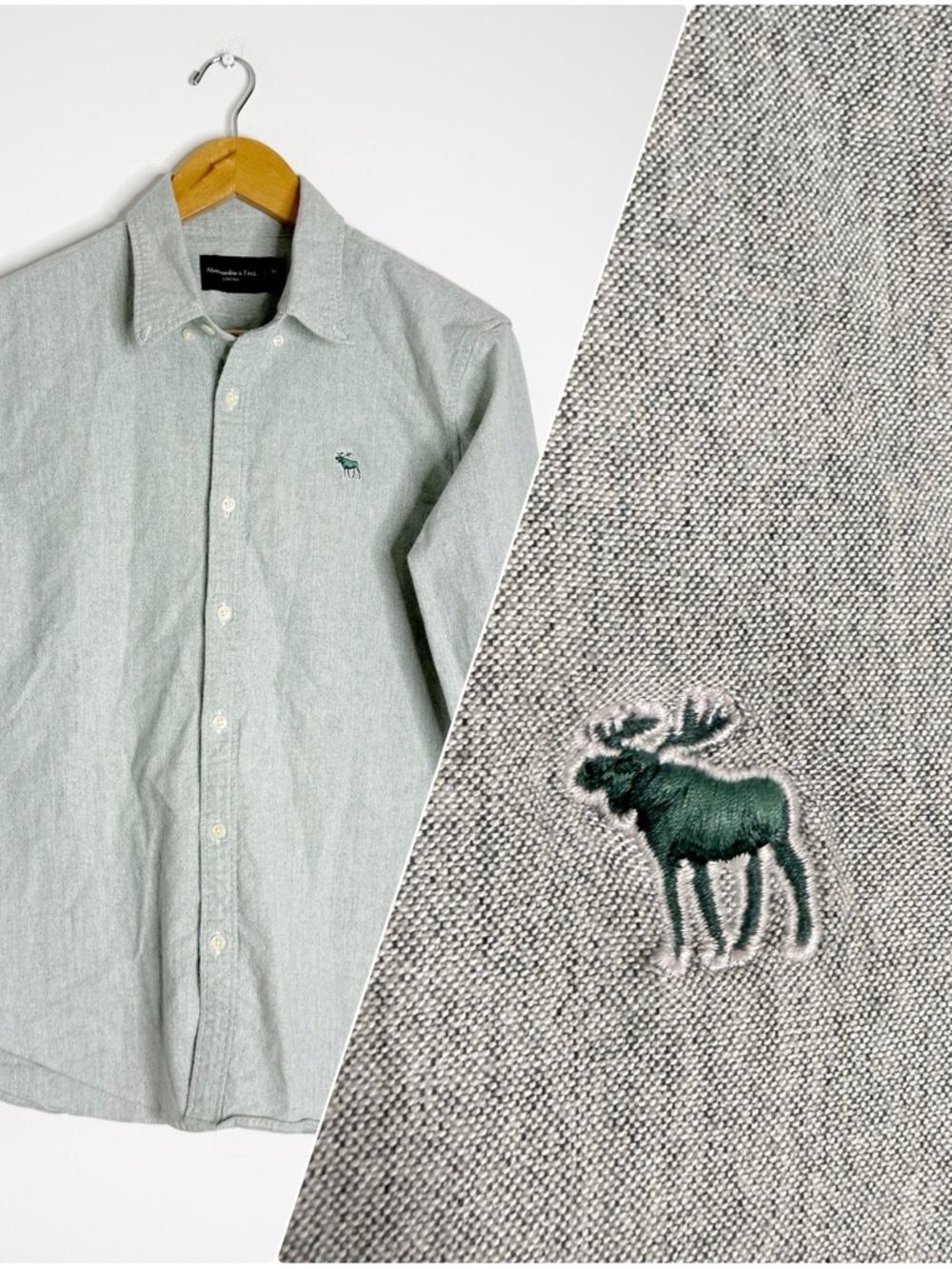 Abercrombie & Fitch Stretch Button Up Shirt Green Heather Medium - Picture 1 of 6